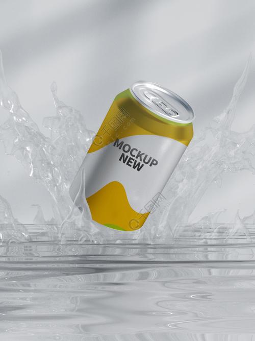 原创3d水飞溅易拉罐包装样机