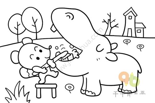 动物简笔画 刷牙的河马简笔画 勤刷牙 防蛀虫 