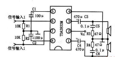 用tda2822m怎么做功放?要电路图