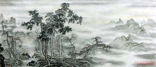 王一民 无款 小八尺山水横幅装饰送礼画作品【云海松姿】l-p7297