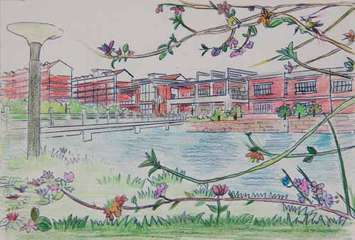 校园风景图简笔画图片儿童田园风景简笔画彩铅手绘校园风景画万能艺