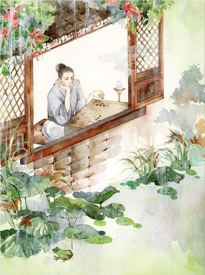 黄梅时节家家雨,青草池塘处处蛙.有约不来过夜半,闲敲棋子落灯花.