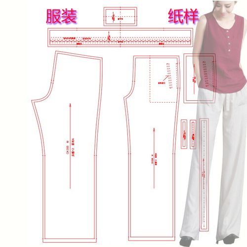 ck055好景棉麻阔腿裤长裤纸样女裤实物11图纸裁剪样子diy直筒宽松
