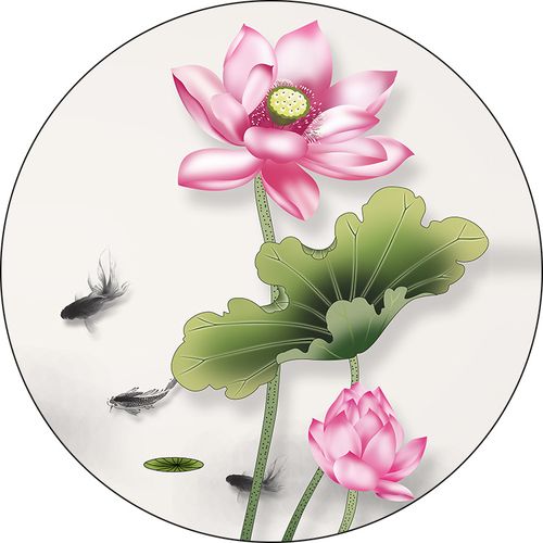 新款荷花圆形花卉中式新中式印花玄关餐厅客厅十字绣套件