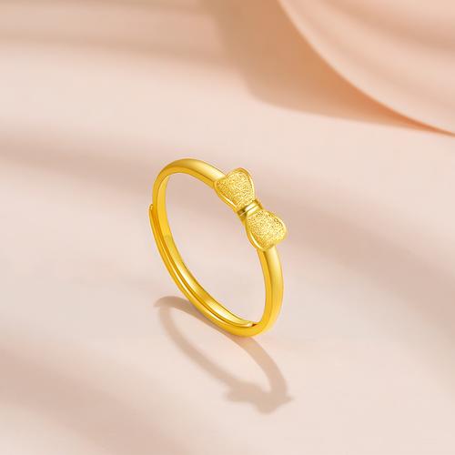 周六福黄金戒指女计价足金少女蝴蝶结活口女戒送礼