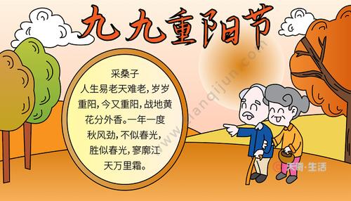 首先在顶部写上"九九重阳节"的标语,再画爷爷和奶奶.