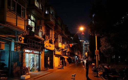 桌布 城市夜晚,街道,房屋,灯,上海,中国