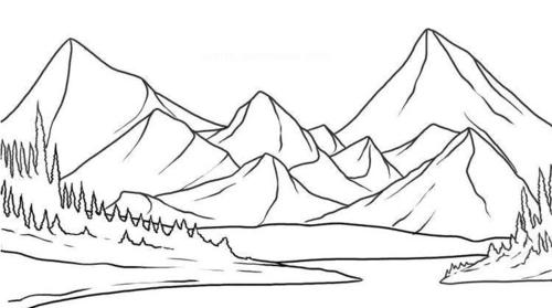 远处的大山风景简笔画图片欣赏