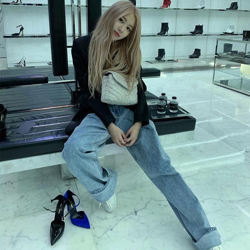 blackpink朴彩rose同款高腰牛仔裤直筒阔腿长裤裤子