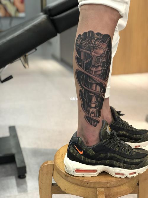 小腿纹身#机械纹身_纹身_机械_美妆_彩妆