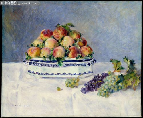 静物写生 静物与桃和葡萄_雷诺阿 -油画-百图汇素材网