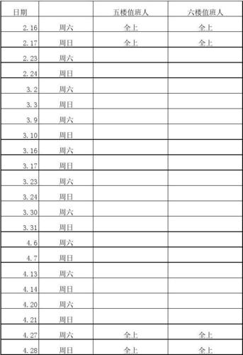 周六周日值班表