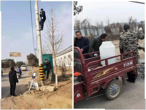 在支部书记石宝金的亲自带领下,王小屯村两委冒着严寒安装的路灯.