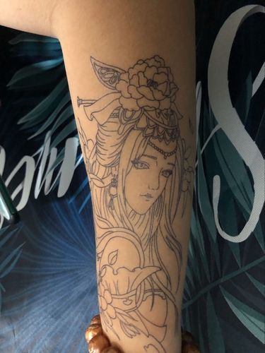 割线艺伎落泪艺伎般若龙姬艺伎防水持久男女社会纹身贴半臂纹身贴