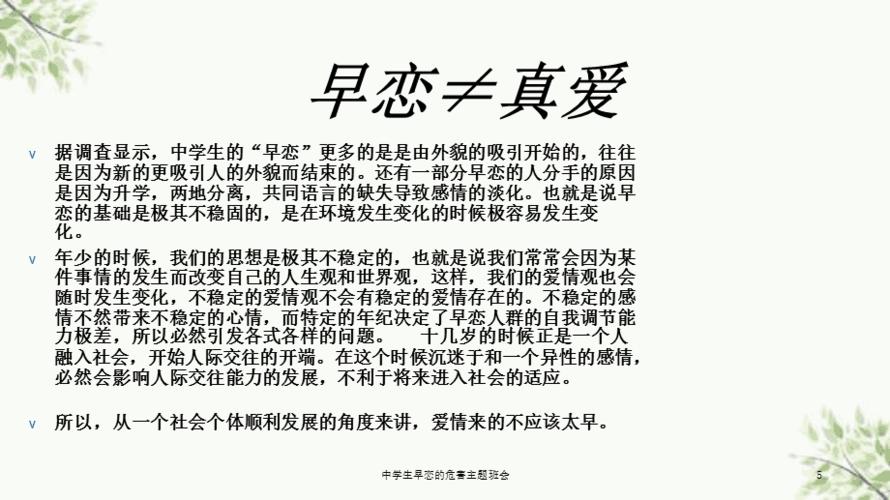 中学生早恋的危害主题班会课件
