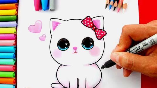 小猫彩色简笔画可爱