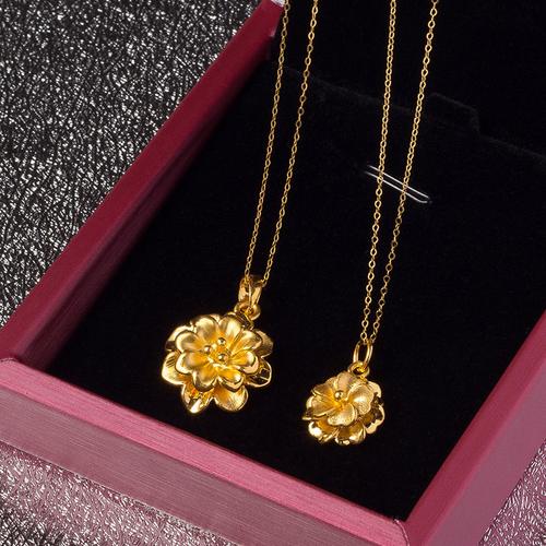 项链链子纯金牡丹花项坠颈链足金吊坠