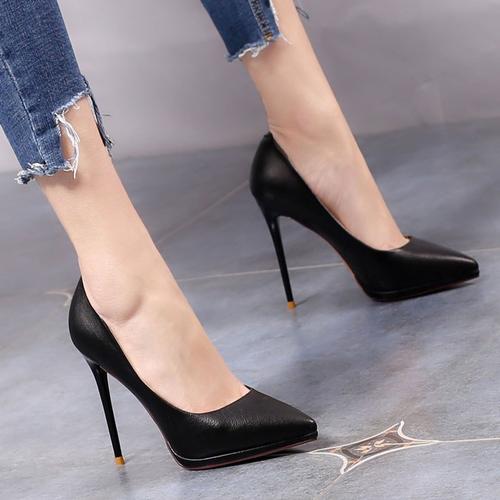 ideamini欧美性感尖头细跟高跟鞋春秋防水台黑色年会走秀工作鞋米色单