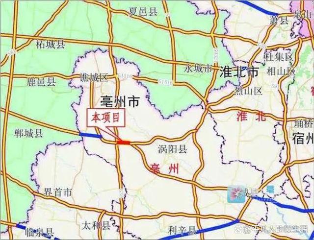 顺接亳州至蒙城高速公路谯城至涡阳段终点,在标里北侧与徐淮阜交叉,折