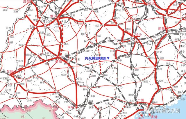 (△网络图) 赣郴永兴铁路 起于赣州止于兴义,全长约1176.21公里
