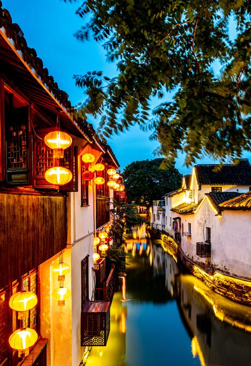 苏州七里山塘山塘街山塘河夜色