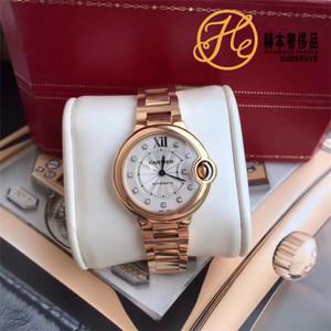 cartier/卡地亚蓝气球33mm手表全金表玫瑰金带钻机械女表we902039