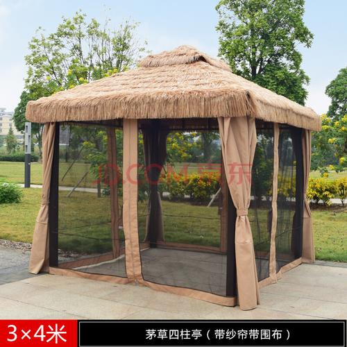 户外遮阳棚庭院农家乐茅草屋凉亭仿真稻草毛草雨棚室外四柱帐篷伞 3