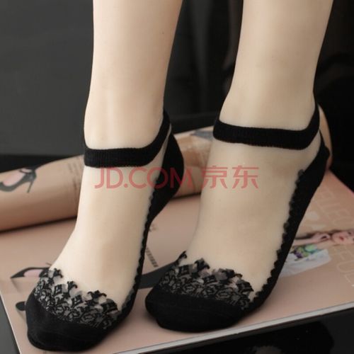 s510双玻璃丝袜子女士水晶丝袜短筒透明蕾丝边袜脚底防滑短袜曼迪尚5