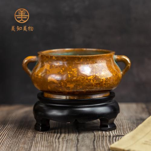 纯手工斑铜小香炉金属工艺品摆件
