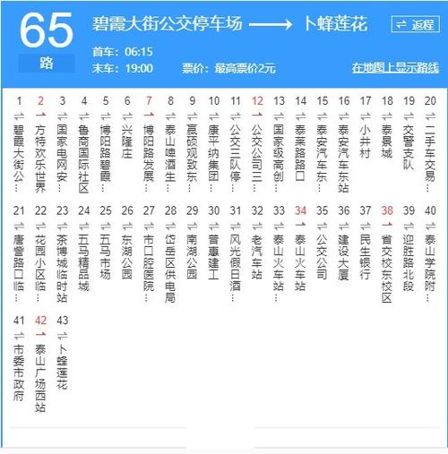 泰安65路公交车路线?