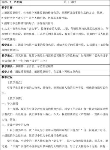 鲁教版语文七年级下册第3课《芦花荡》教案5