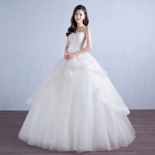 新款抹胸齐地新娘结婚大码显瘦婚纱白色简约蓬蓬裙夏 2018 婚纱礼服