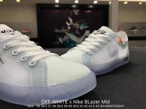 耐克off-white x nike blazer透明网纱水晶底板鞋aa3832-102