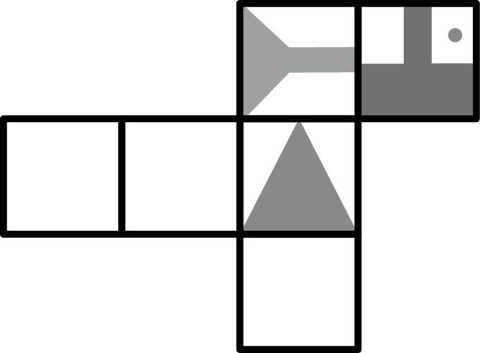 如下页图,右面哪一个图形是左面正方体的展开图?