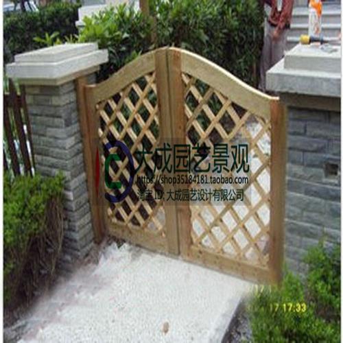 定制防腐木双开门花园门庭院小门栅栏自由门别墅木门户外拱门围栏