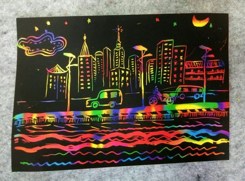 刮画作品:都市夜色