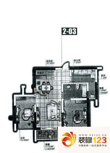 东都公寓户型图户型图 2室1厅1卫 .