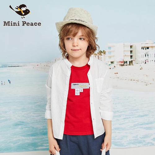 太平鸟童装男童衬衫长袖白色儿童外套minipeace夏装