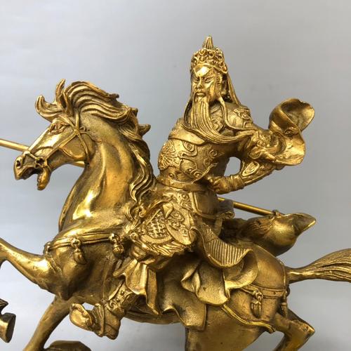 骑马关公摆件黄铜武财神铜像关羽关二爷风水招财镇宅家居供奉神像