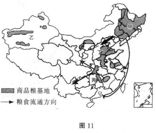 关于甲,乙,丙,丁商品粮基地优势条件和限制性因素的叙述,正确的有