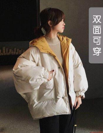 冬季新款外套棉衣女学生韩版bf宽松加厚棉袄双面穿搭面包服棉黄色杏色