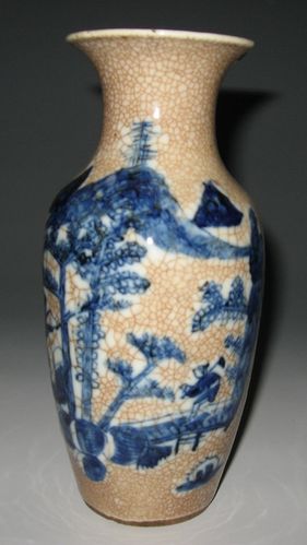 清代哥釉青花山水人物瓶