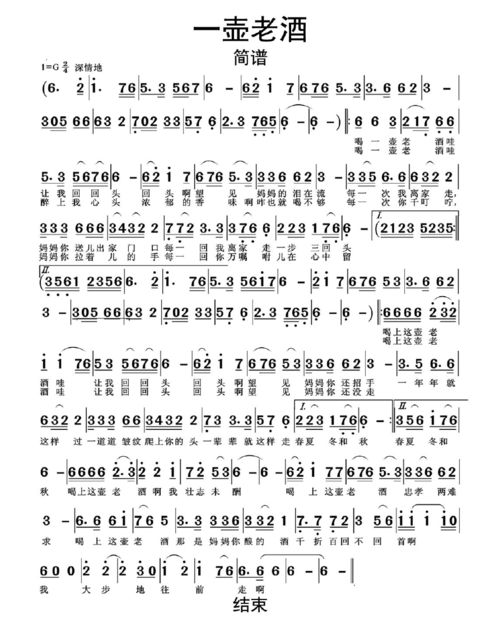 一壶老酒简谱乐谱
