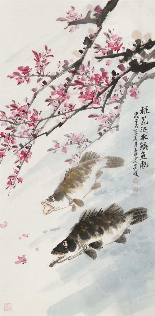 订制 梁景欣 《桃花流水鳜鱼肥》/50x100cm/传统水墨