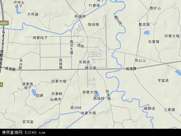 西河镇地形地图