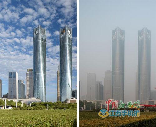 摄影师张华宏再次在微博,微信上发布南昌空气质量"一目了然"的图片