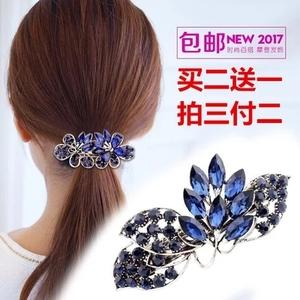 韩国版潮流新款古色水晶水钻横夹弹簧夹一字夹发夹发 span class=h>