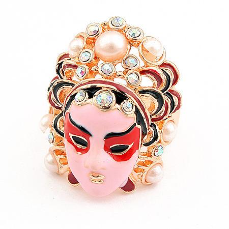 韩版时尚戒指刀马旦面具京剧脸谱花脸花旦珍珠钻人脸