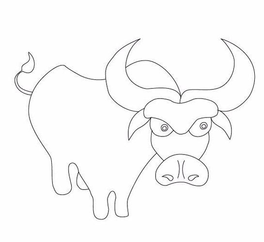 6,在大牤牛的身体后面再画出大牤牛的尾巴,如图所示