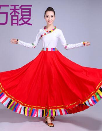 藏族广场舞半身裙藏族舞蹈演出服装蒙古舞练功裙成人服民族风大摆裙